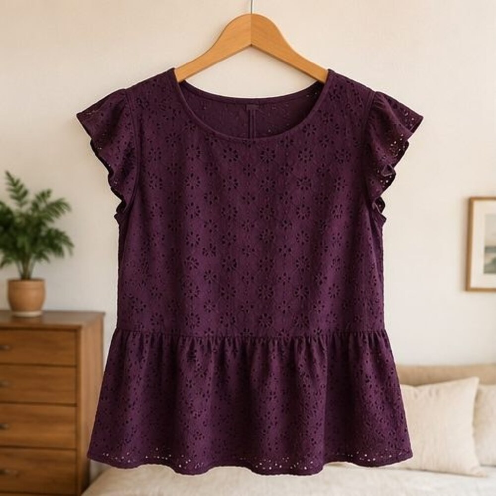 Plum Eyelet Peplum Blouse